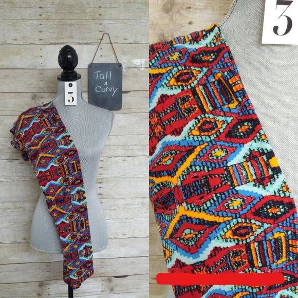LuLaRoe Leggings Original TC - Greens, Red, Black, Blue & Yellow Print - Picture 1 of 1